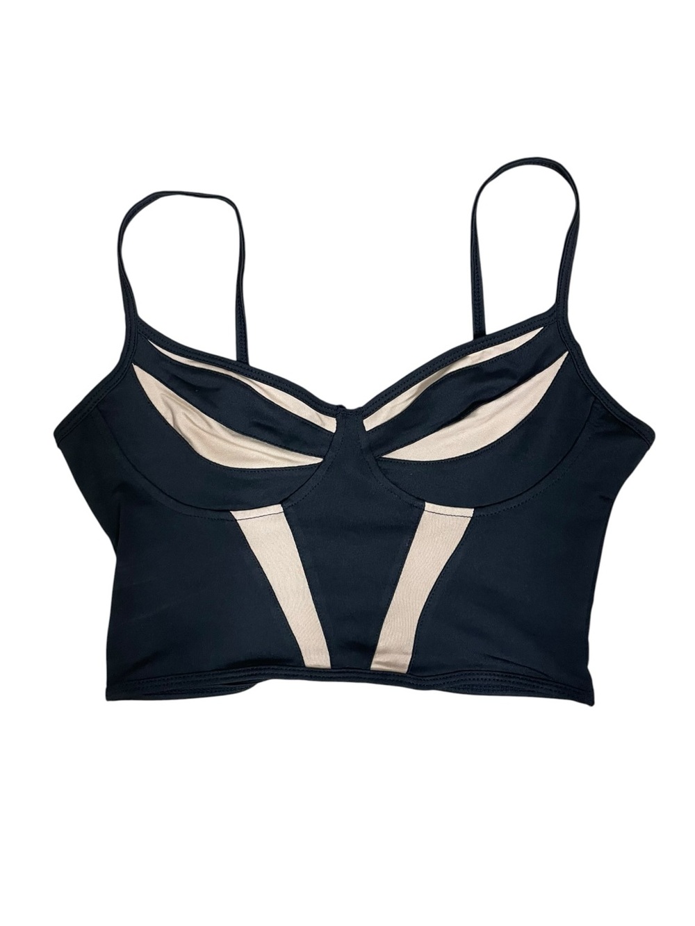 SHEIN Black Mesh Illusion Panels Corset Crop Top Camisole Tank Size XS 2